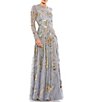 Color:Platinum Gold - Image 1 - Long Sleeve A-Line Crew Neck Lined Beaded Gown