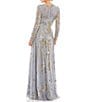 Color:Platinum Gold - Image 2 - Long Sleeve A-Line Crew Neck Lined Beaded Gown