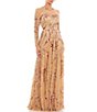 Color:Caramel - Image 1 - Long Sleeve A-Line Crew Neck Lined Beaded Gown