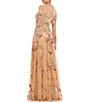 Color:Caramel - Image 2 - Long Sleeve A-Line Crew Neck Lined Beaded Gown