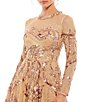Color:Caramel - Image 3 - Long Sleeve A-Line Crew Neck Lined Beaded Gown