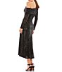 Color:Black - Image 2 - Long Sleeve Asymmetric One Shoulder Ruched Thigh High Slit Sequin Midi Dress