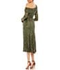 Color:Olive - Image 2 - Long Sleeve Asymmetric One Shoulder Ruched Thigh High Slit Sequin Midi Dress