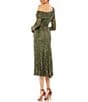 Mac Duggal Long Sleeve Asymmetric One Shoulder Ruched Thigh High Slit Sequin Midi Dress, Color:Olive - Image 2