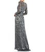 Mac Duggal Long Sleeve Sequin Crew Neck Fully Lined Sheath Gown, Color:Charcoal - Image 2