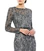 Mac Duggal Long Sleeve Sequin Crew Neck Fully Lined Sheath Gown, Color:Charcoal - Image 3