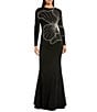 Mac Duggal Long Sleeve Beaded Flower Fitted Dress - Image 1