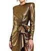 Mac Duggal Long Sleeve Bow Detail Metallic Jersey Gown, Color:Antique Gold - Image 3