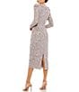 Color:Mauve - Image 2 - Long Sleeve Crew Neck Embellished Midi Sheath Dress