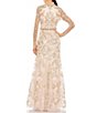 Color:Blush - Image 2 - Sheer Long Sleeve Deep V-Neck Applique A-Line Gown