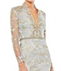 Color:Powder Blue - Image 3 - Sheer Long Sleeve Deep V-Neck Applique A-Line Gown