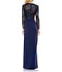 Mac Duggal Long Sleeve Embellished Bodice Crepe Gown, Color:Midnight - Image 2