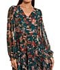 Mac Duggal Long Sleeve Mesh A Line Floral Print Midi Dress With Ruffles, Color:Teal Multi - Image 3