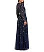 Mac Duggal Long Sleeve Mesh Crystal Embellished Gown, Color:Midnight - Image 2