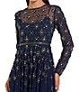 Mac Duggal Long Sleeve Mesh Crystal Embellished Gown, Color:Midnight - Image 3