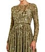 Mac Duggal Long Sleeve Mesh Floral Embellished Gown, Color:Green - Image 3