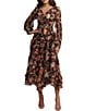 Mac Duggal Long Sleeve Printed Micro Ruffle A Line Dress - Image 1
