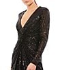 Mac Duggal Long Sleeve Sequin Hi Low Front Twist Dress, Color:Black - Image 3