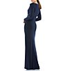 Color:Midnight - Image 2 - Long Sleeve Surplice V-Neck Column Faux Wrap Gown