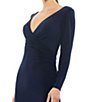 Color:Midnight - Image 3 - Long Sleeve Surplice V-Neck Column Faux Wrap Gown