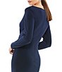 Color:Midnight - Image 4 - Long Sleeve Surplice V-Neck Column Faux Wrap Gown