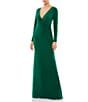 Mac Duggal Long Sleeve Surplice V-Neck Column Faux Wrap Gown, Color:Emerald - Image 1