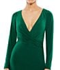 Mac Duggal Long Sleeve Surplice V-Neck Column Faux Wrap Gown, Color:Emerald - Image 3
