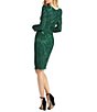 Color:Emerald - Image 2 - Long Sleeve Surplice V-Neck Ruched Sequin Faux Wrap Dress