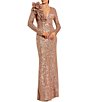 Mac Duggal Long Sleeve V-Neck Sequin Gown - Image 1