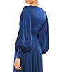 Color:Midnight - Image 4 - Long Split Bishop Sleeve Surplice V-Neck A-Line Gown