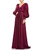 Color:Wine - Image 1 - Long Split Bishop Sleeve Surplice V-Neck A-Line Gown