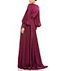 Color:Wine - Image 2 - Long Split Bishop Sleeve Surplice V-Neck A-Line Gown