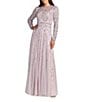 Mac Duggal Mesh Beaded Long Sleeve A Line Gown - Image 1