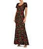 Mac Duggal Mesh Floral Embroidered Scoop Neck Short Sleeve A-Line Gown - Image 1