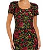 Mac Duggal Mesh Floral Embroidered Scoop Neck Short Sleeve A-Line Gown - Image 3