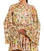 Mac Duggal Mesh Floral Print Mock Neck Long Sleeve Ruffle Shift Mini Dress, Color:Ivory Multi - Image 3