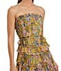 Mac Duggal Mesh Floral Print Strapless Neck Sleeveless Micro Ruffle A-Line Midi Dress, Color:Yellow Multi - Image 3