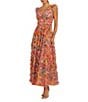 Mac Duggal Mesh Floral Print V-Neck Sleeveless Ruffle A-Line Maxi Dress, Color:Multi - Image 1