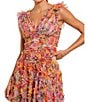 Mac Duggal Mesh Floral Print V-Neck Sleeveless Ruffle A-Line Maxi Dress, Color:Multi - Image 3