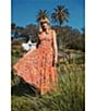 Mac Duggal Mesh Floral Print V-Neck Sleeveless Ruffle A-Line Maxi Dress, Color:Multi - Image 5