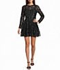 Mac Duggal Mesh Long Sleeve Lace Mini Dress - Image 1