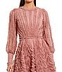 Mac Duggal Mesh Micro Ruffle Long Sleeve Mini Dress, Color:Rose - Image 3