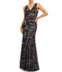 Mac Duggal Mesh Sleeveless V-Neck Evening Gown - Image 1