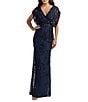 Mac Duggal Mesh V-Neck Short Sleeve Beaded Blouson Gown - Image 1