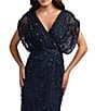 Mac Duggal Mesh V-Neck Short Sleeve Beaded Blouson Gown - Image 3