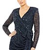 Mac Duggal Mesh V-Neckline Long Sleeve Embellished A-Line Wrap Bow Maxi Dress, Color:Midnight - Image 3