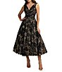 Mac Duggal Metallic Lace Sleeveless V Neck A-Line Midi Dress - Image 1