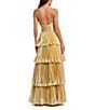 Mac Duggal Metallic Mesh Strapless Pleated Tiered A-Line Gown, Color:Gold - Image 2
