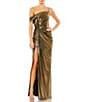 Color:Gold - Image 1 - Metallic Off-the-Shoulder Twist Waist Gown