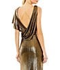Mac Duggal Metallic One Shoulder Short Sleeve Surplice V-Neck Front Thigh High Slit Open Back Draped Gown, Color:Antique Gold - Image 4